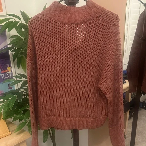 Express Lace-Up Open Knit Sweater in Rose - Picture 3 of 3